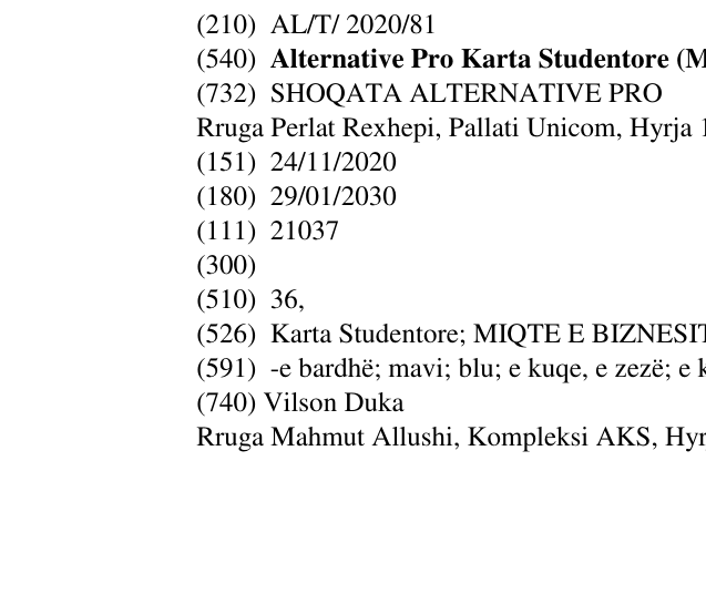 Zëri i markës Alternative Pro Karta Studentore (MIQTE E BIZNESIT) në buletin