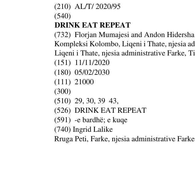 Zëri i markës MASHA DRINK EAT REPEAT në buletin