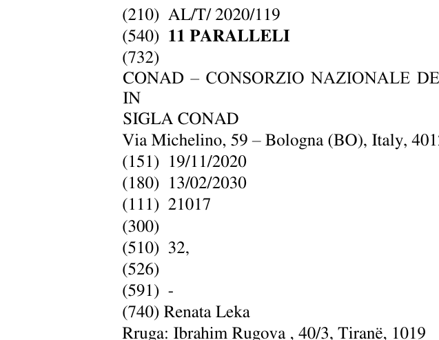 Zëri i markës 11 PARALLELI në buletin
