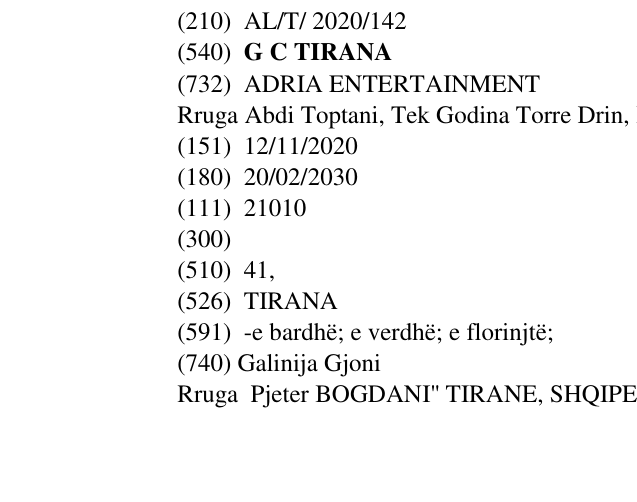 Zëri i markës G C TIRANA në buletin