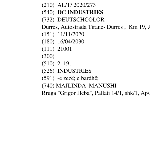Zëri i markës DC INDUSTRIES në buletin
