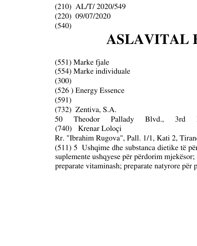 Zëri i markës ASLAVITAL Energy Essence në buletin