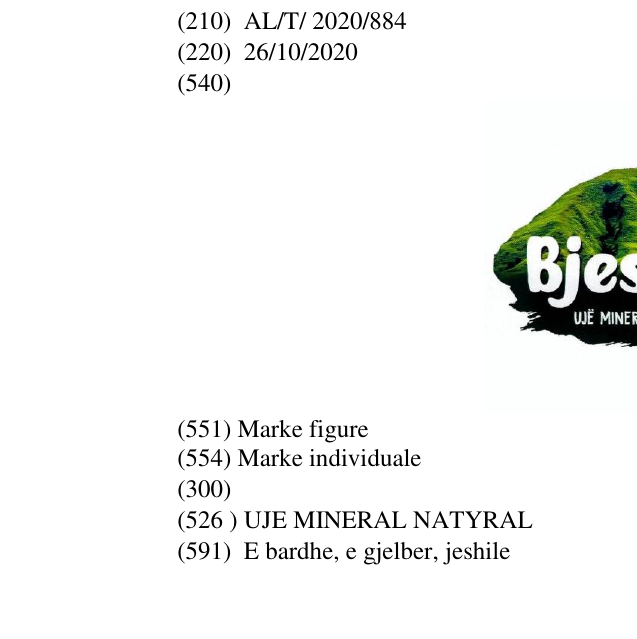 Zëri i markës UJE MINERAL NATYRAL në buletin