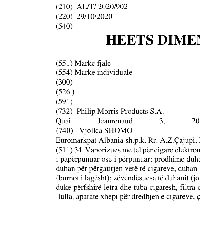 Zëri i markës HEETS DIMENSIONS NENA në buletin