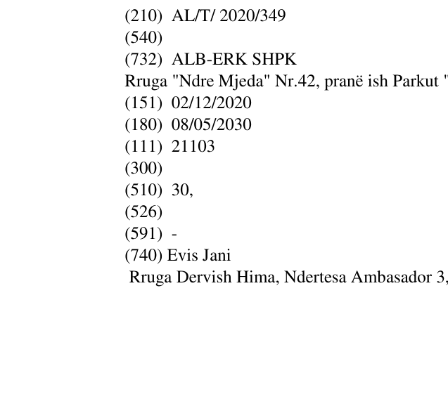 Zëri i markës AL/T/2020/349 në buletin