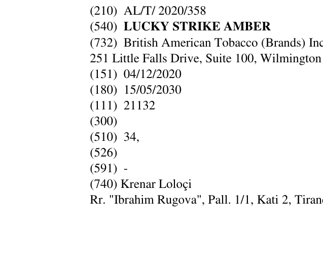 Zëri i markës LUCKY STRIKE AMBER në buletin