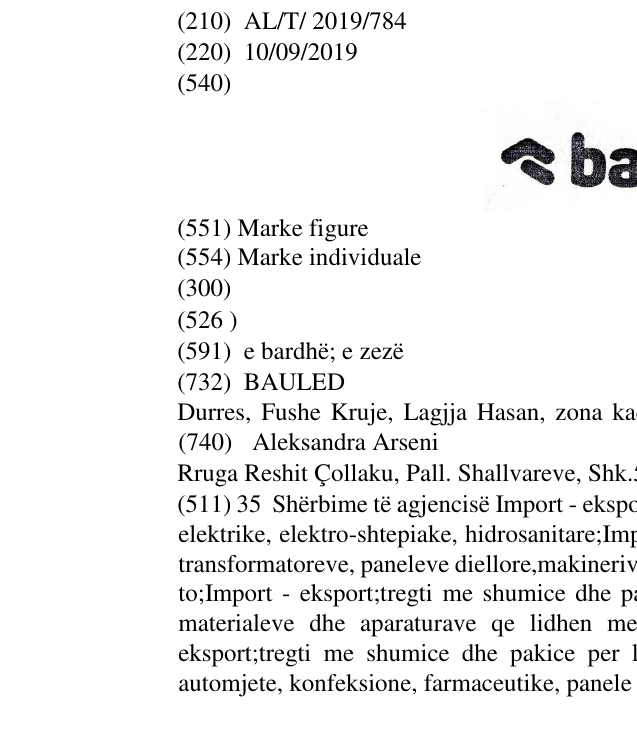 Zëri i markës BAULED në buletin