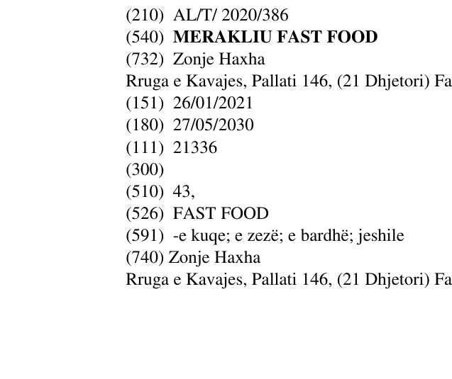 Zëri i markës MERAKLIU FAST FOOD në buletin