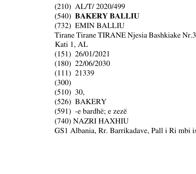 Zëri i markës BAKERY BALLIU në buletin