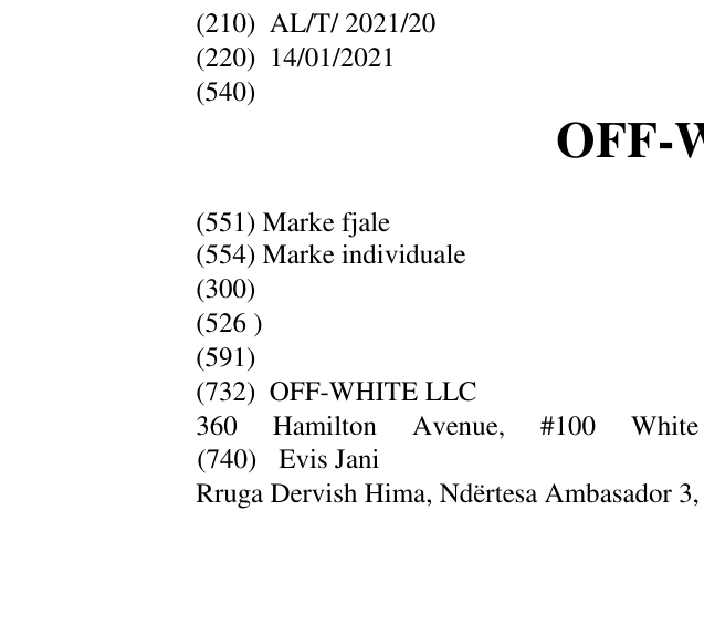 Zëri i markës OFF-WHITE në buletin