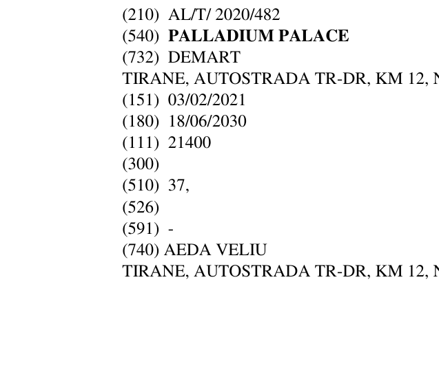 Zëri i markës PALLADIUM PALACE në buletin