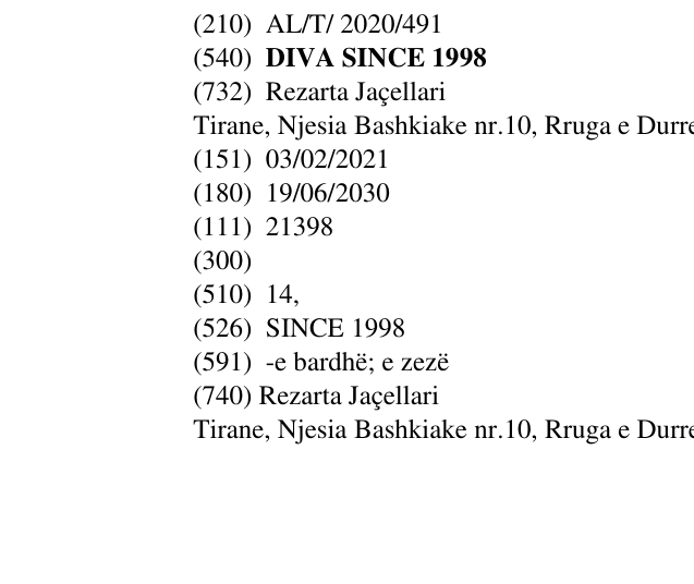 Zëri i markës DIVA SINCE 1998 në buletin
