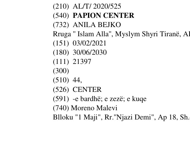 Zëri i markës PAPION CENTER në buletin