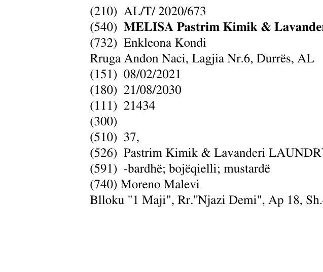 Zëri i markës MELISA Pastrim Kimik & Lavanderi LAUNDRY & DRY CLEANING në buletin