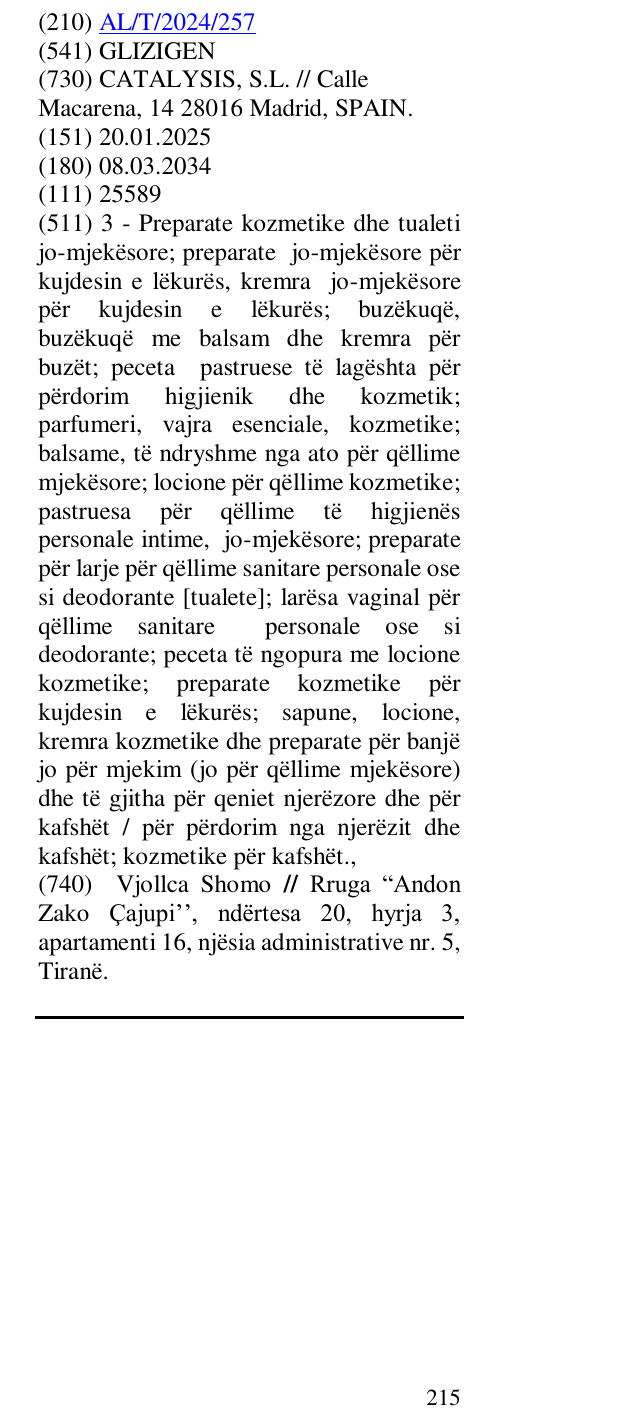Zëri i markës GLIZIGEN në buletin