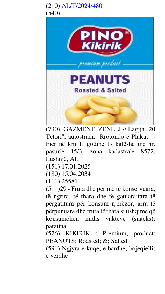Zëri i markës KIKIRIK ; Premium; product; PEANUTS; Roasted; &; Salted në buletin