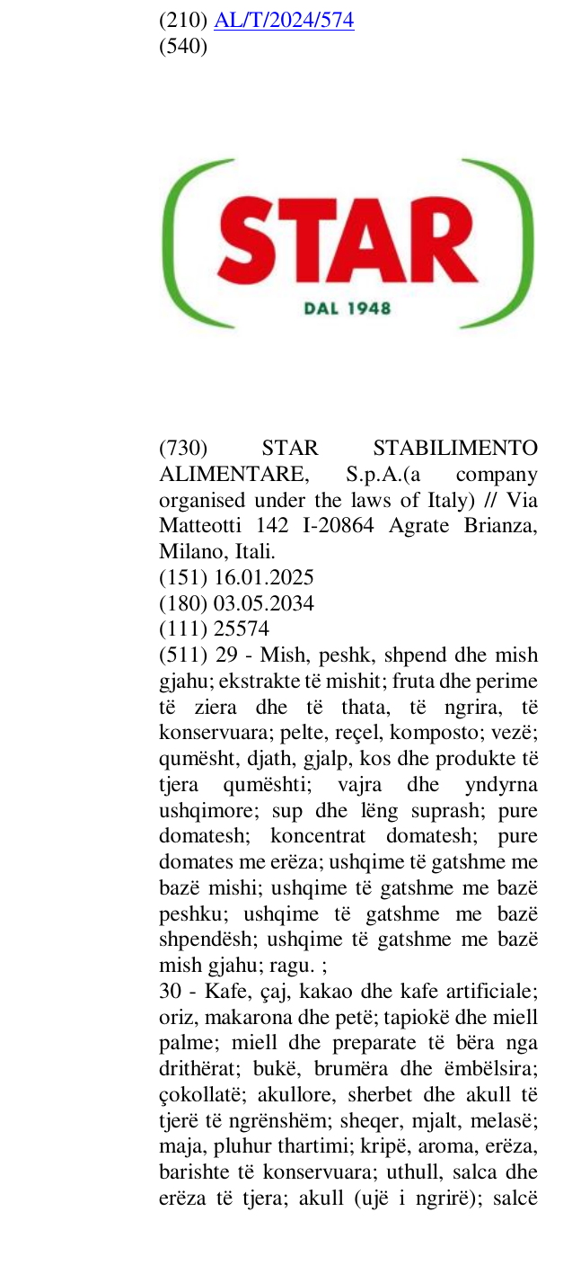 Zëri i markës DAL 1948 në buletin