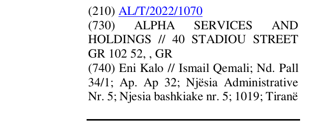 Zëri i markës ALPHA SERVICES AND HOLDINGS në buletin