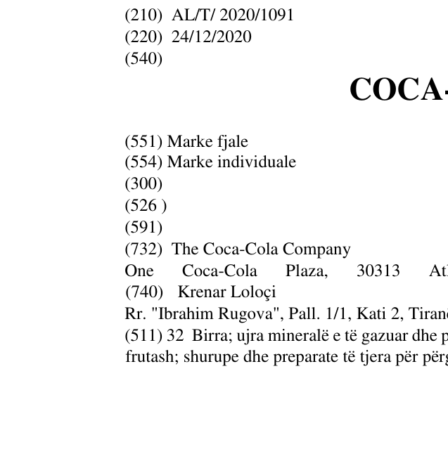 Zëri i markës COCA-COLA në buletin