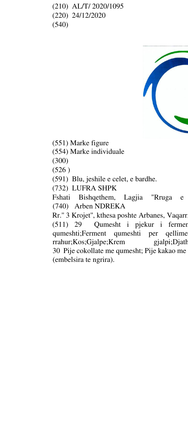 Zëri i markës AL/T/2020/1095 në buletin