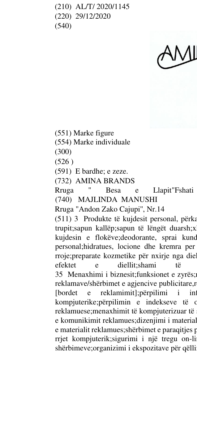 Zëri i markës AMINA në buletin