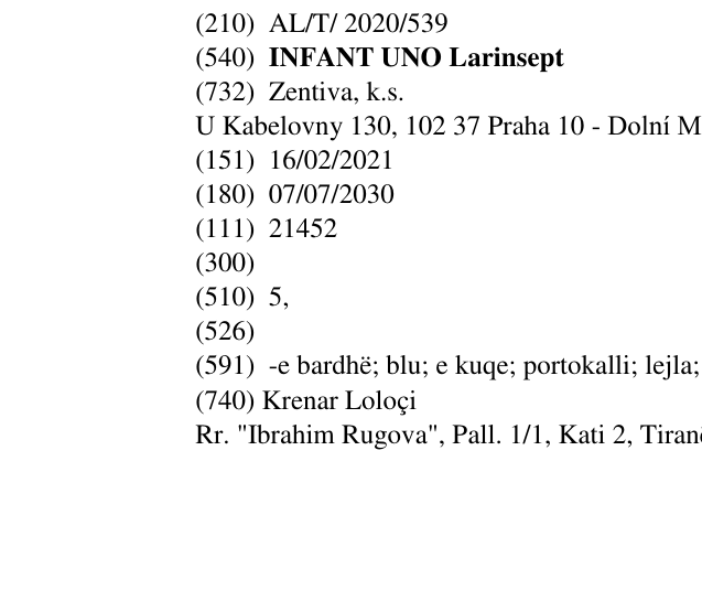 Zëri i markës INFANT UNO Larinsept në buletin