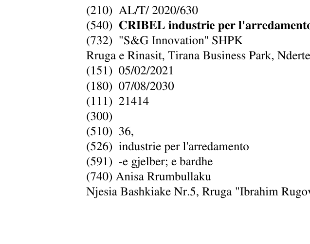 Zëri i markës CRIBEL industrie per l'arredamento në buletin