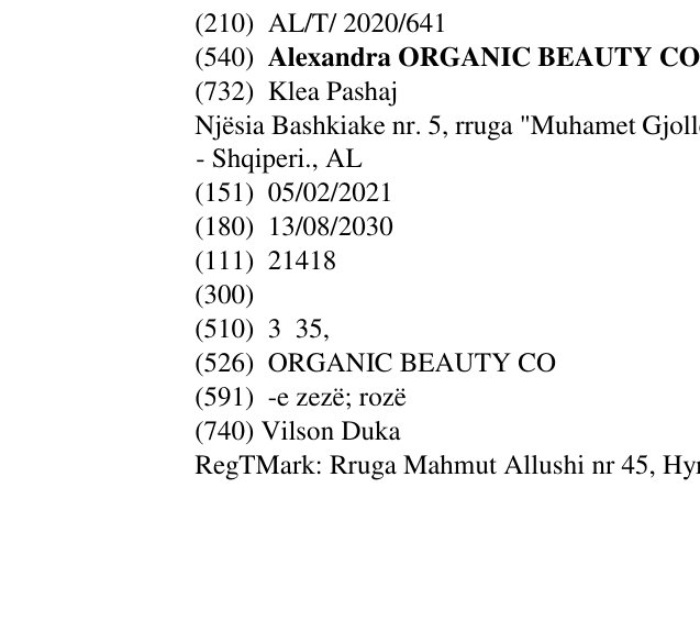 Zëri i markës Alexandra ORGANIC BEAUTY CO në buletin