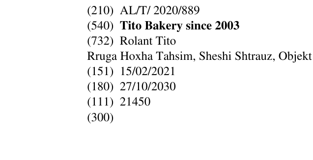 Zëri i markës Tito Bakery since 2003 në buletin