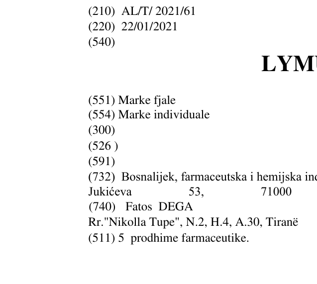Zëri i markës LYMUNIX në buletin