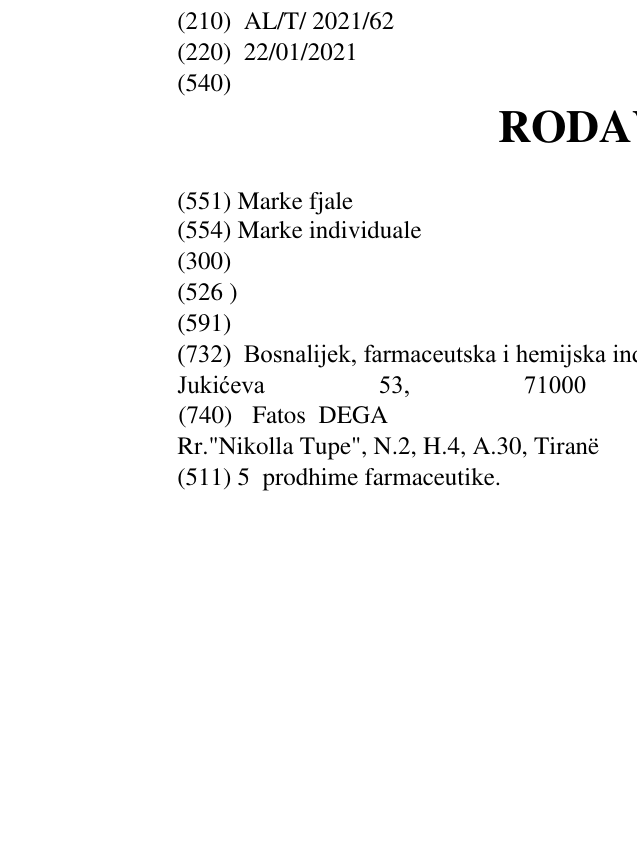 Zëri i markës RODAVAN N në buletin