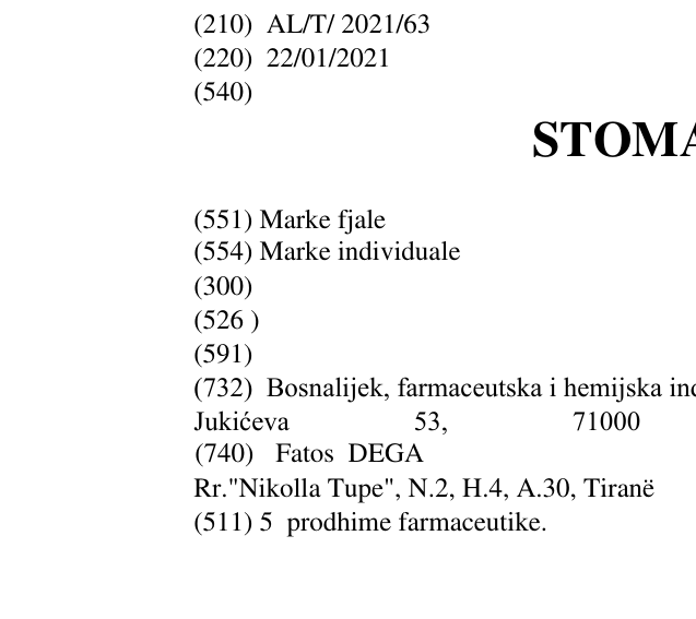 Zëri i markës STOMATIDIN në buletin