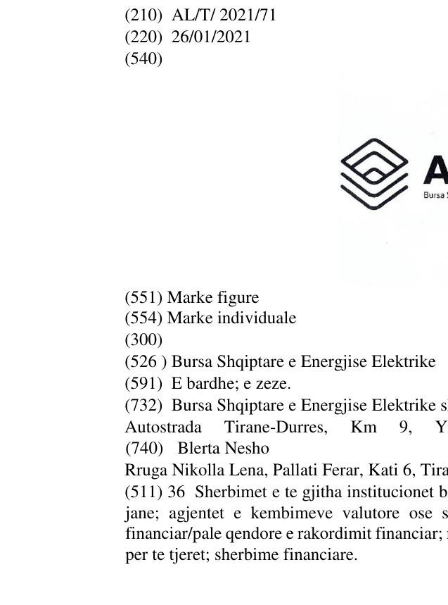 Zëri i markës Bursa Shqiptare e Energjise Elektrike në buletin