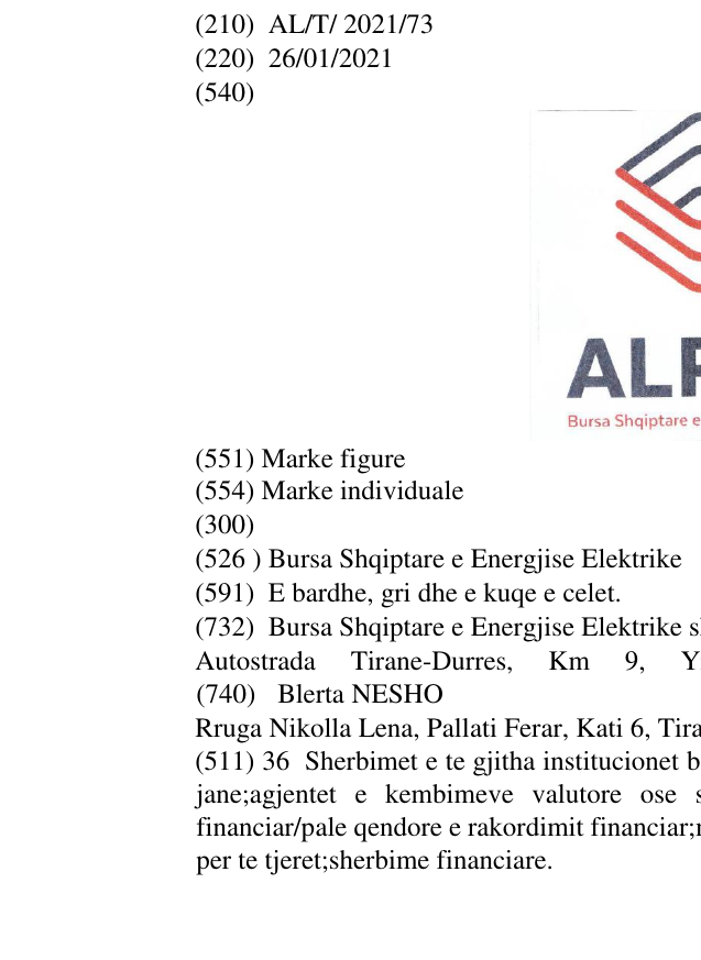 Zëri i markës Bursa Shqiptare e Energjise Elektrike në buletin