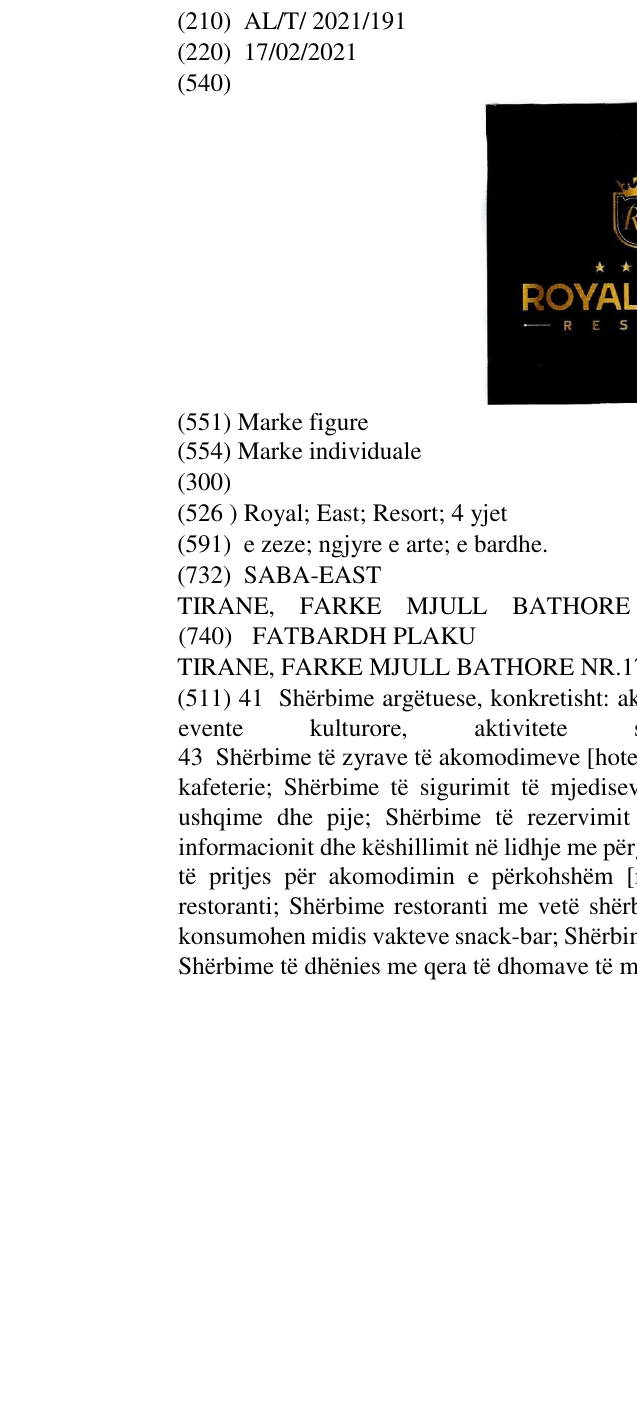 Zëri i markës Royal; East; Resort; 4 yjet në buletin