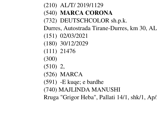 Zëri i markës MARCA CORONA në buletin