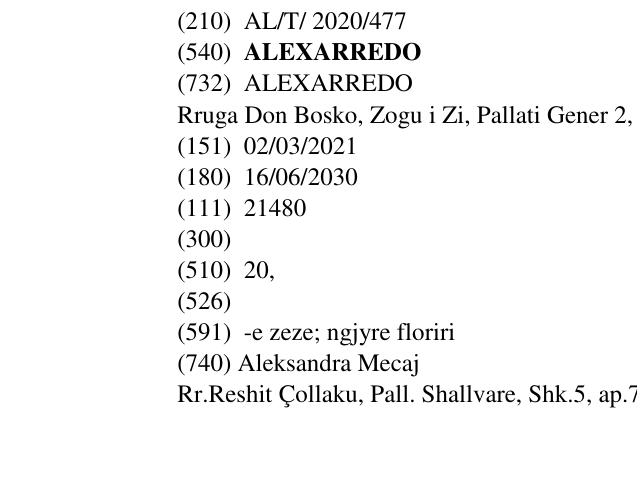 Zëri i markës ALEXARREDO në buletin