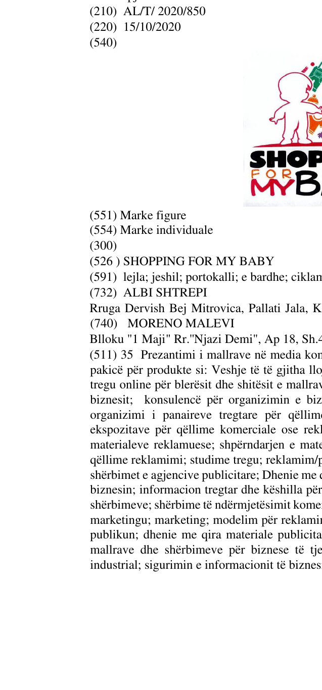 Zëri i markës SHOPPING FOR MY BABY në buletin