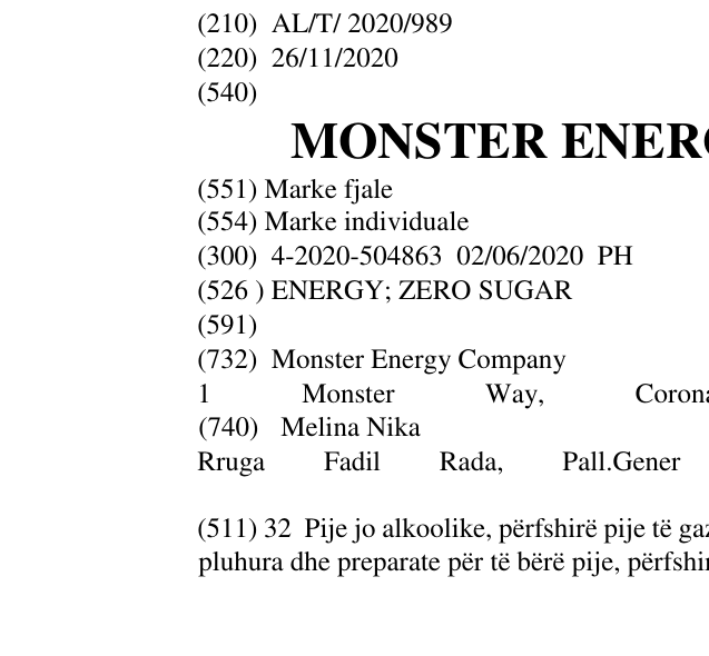 Zëri i markës MONSTER ENERGY ZERO SUGAR në buletin