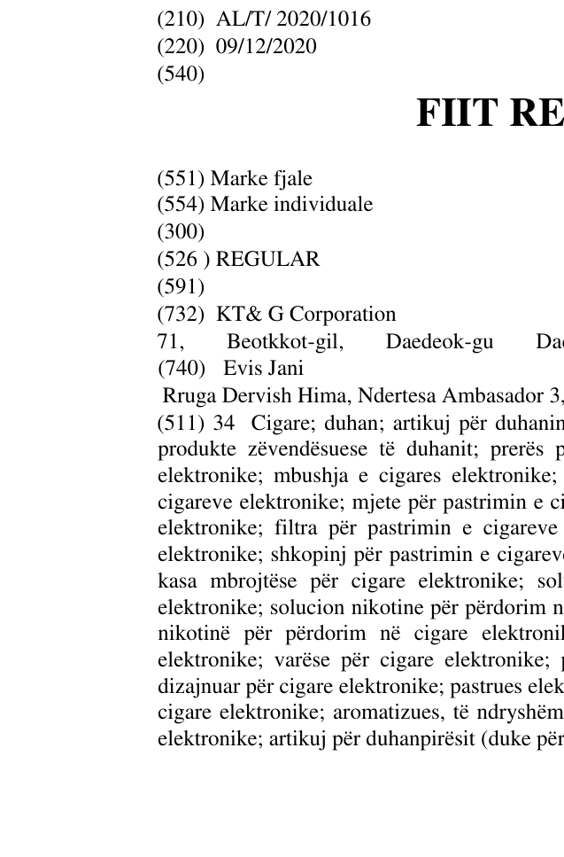 Zëri i markës FIIT REGULAR në buletin