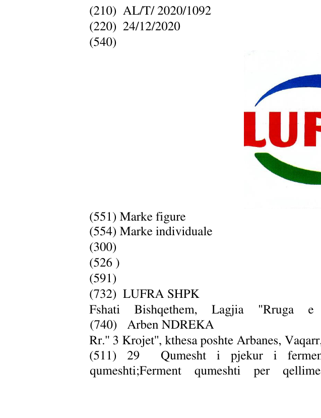 Zëri i markës LUFRA në buletin