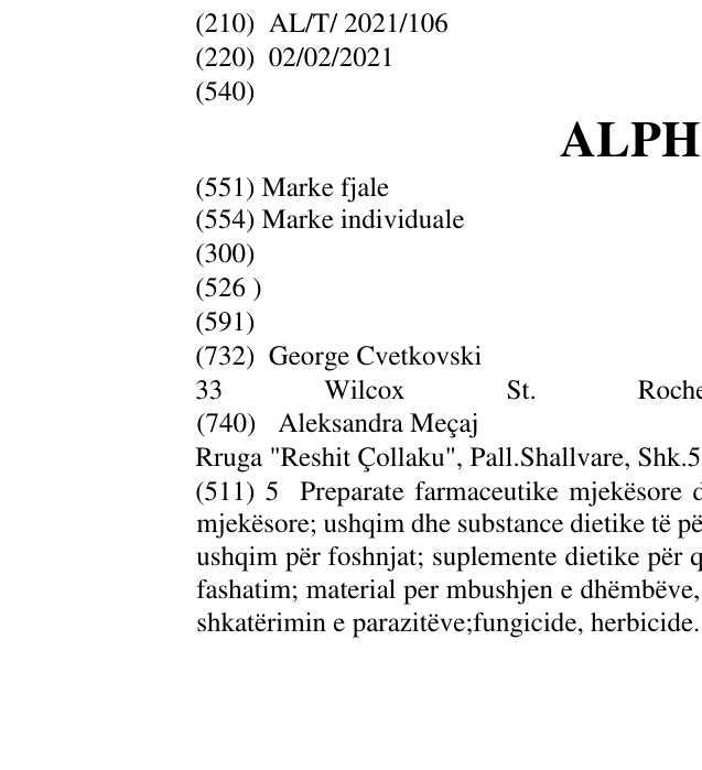 Zëri i markës ALPHEROL në buletin