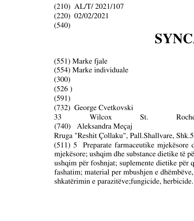 Zëri i markës SYNCADOL në buletin