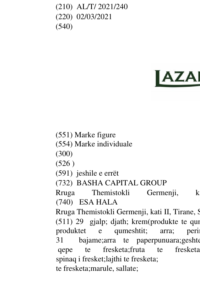 Zëri i markës LAZARAT në buletin