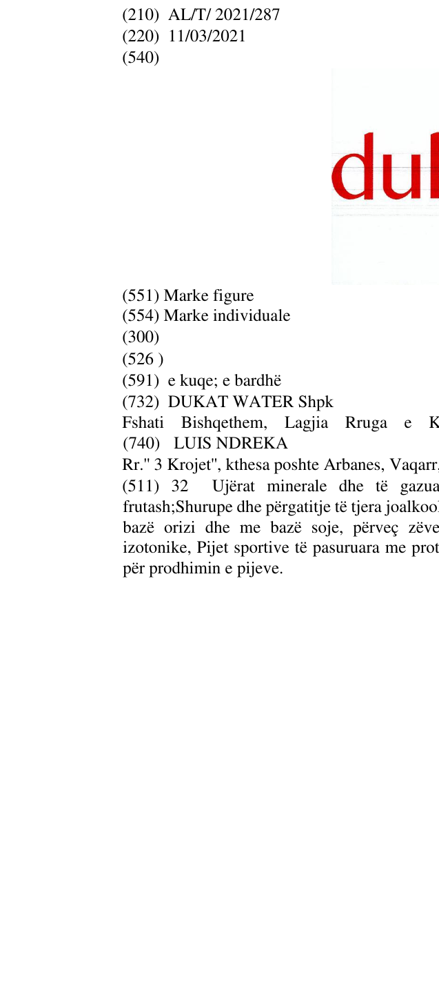 Zëri i markës Dukat në buletin
