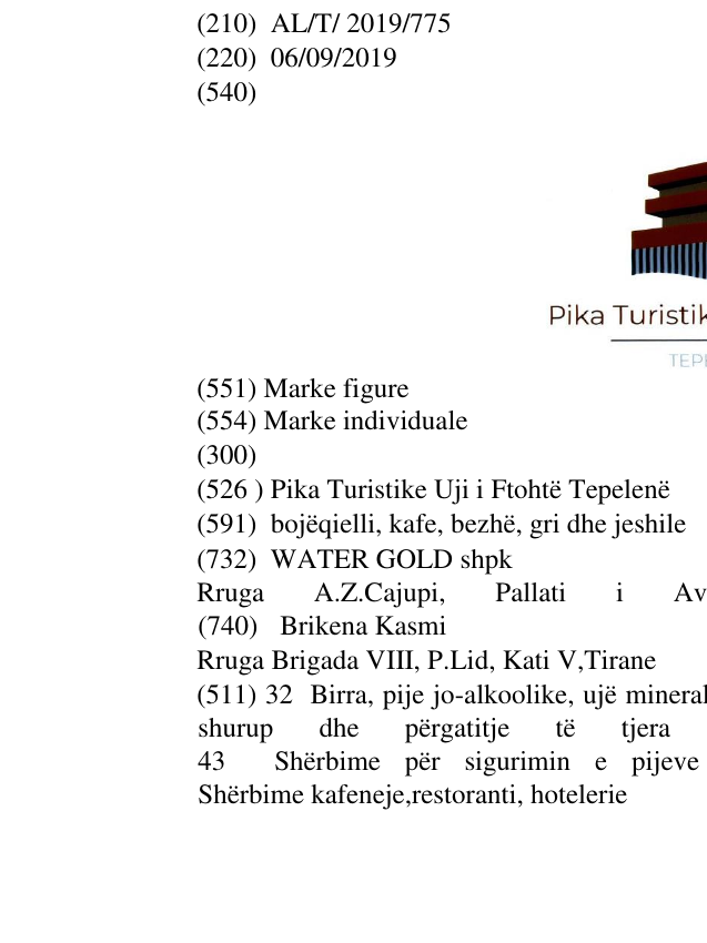 Zëri i markës Pika Turistike Uji i Ftohtë Tepelenë në buletin