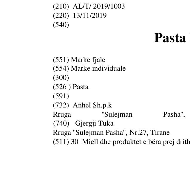 Zëri i markës Pasta Maria në buletin
