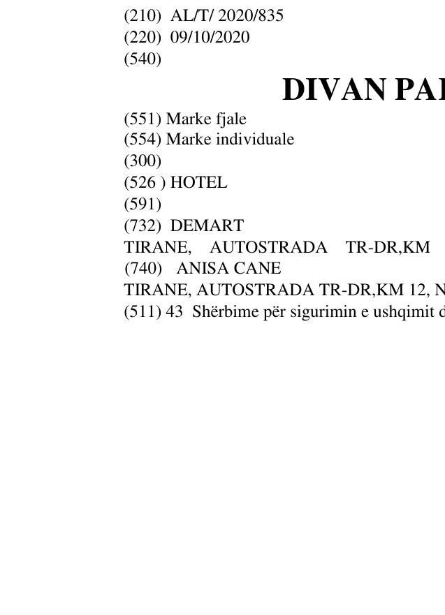 Zëri i markës DIVAN PARK HOTEL në buletin