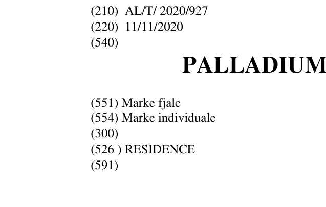 Zëri i markës PALLADIUM RESIDENCE në buletin