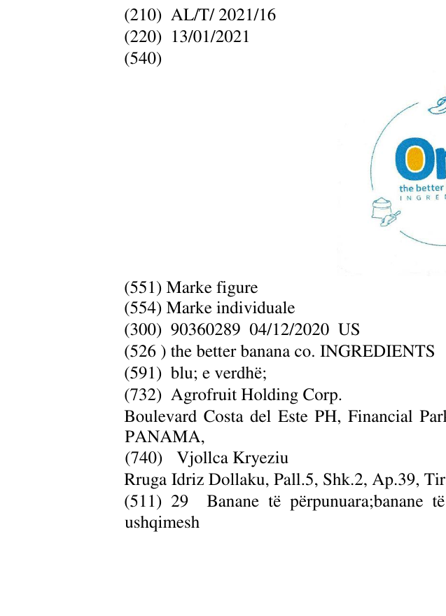 Zëri i markës the better banana co. INGREDIENTS në buletin
